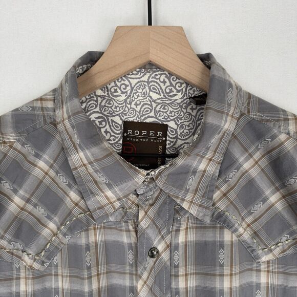 Roper Shirt Mens 2XL Gray‎ Collar Western Pearl Snap Thick Stitch Graphic Cowboy - Picture 4 of 16